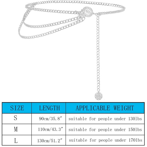 Multilayer Metal Waist Chain Belt For Women, Adjustable Women Long Belt Body💐 - Picture 6 of 7